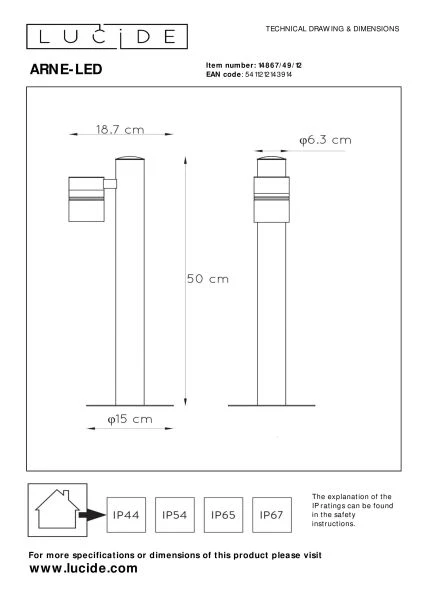 Lucide ARNE-LED - Pollerleuchte - Ø 6,3 cm - LED - GU10 - 1x5W 2700K - IP44 - Chrom Matt - TECHNISCH